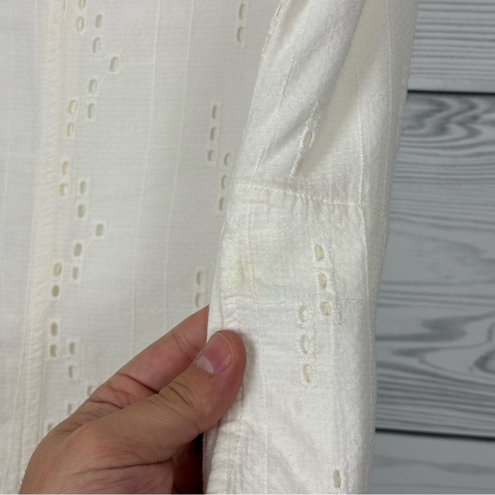 PrAna White Eyelet Short Sleeve Ladyland Dress Size Large - Picture 11 of 12